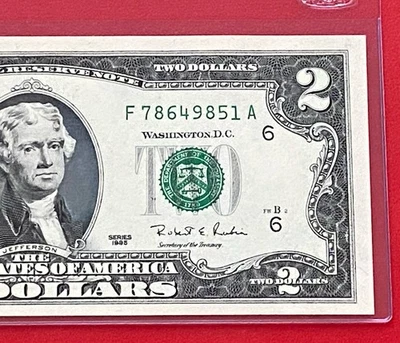 1995 $2 TWO DOLLAR BILL ( Atlanta F-A ) UNCIRCULATED - Image 1 of 3