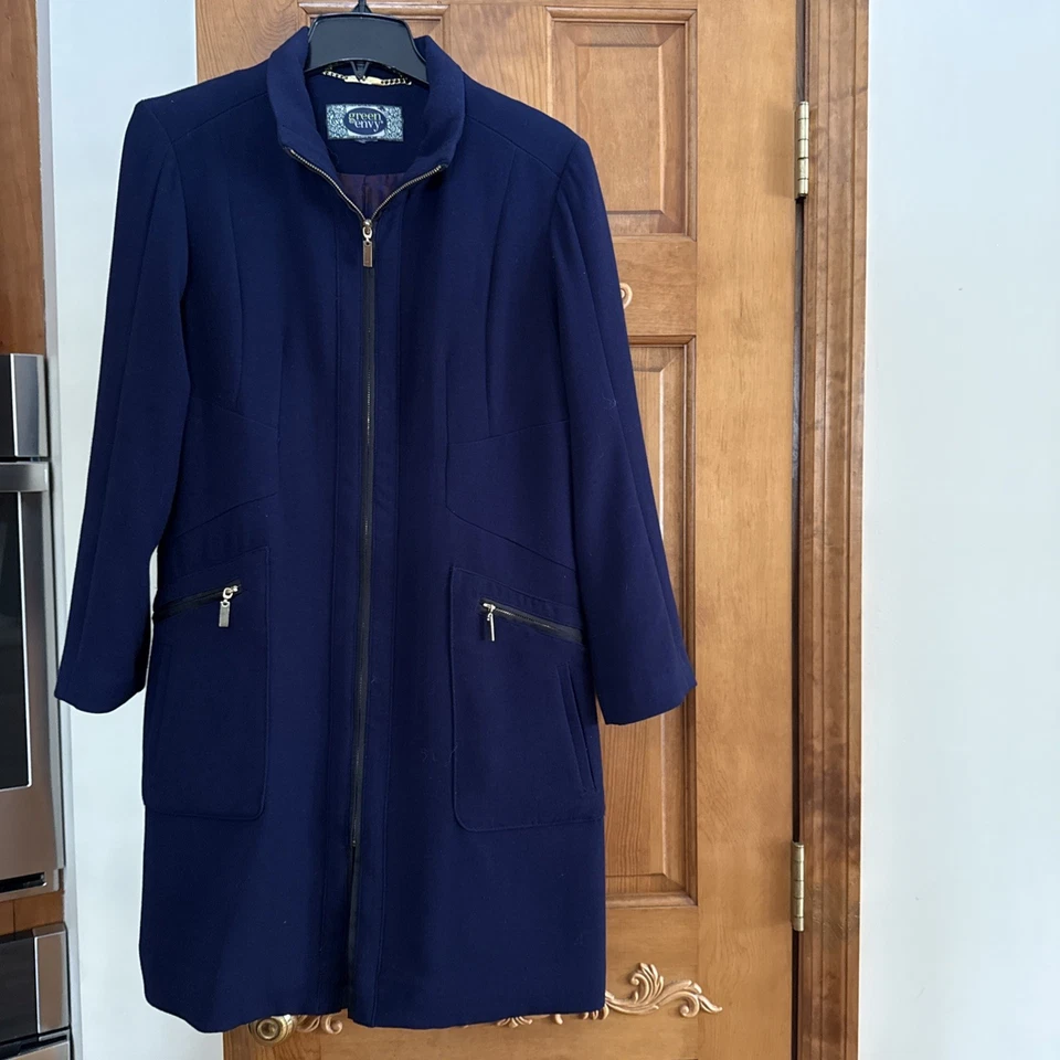 Abrigo para mujer verde con envidia azul marino mezcla de lana-pequeño Foto 1 de 4