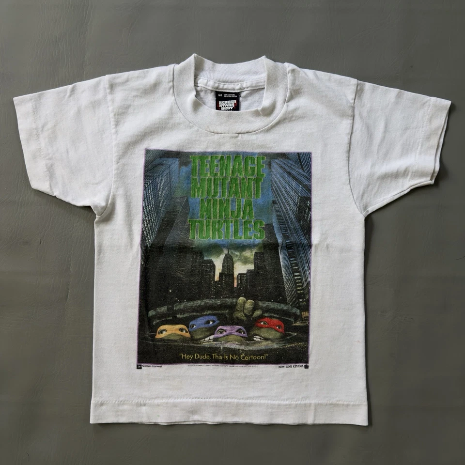 Vintage 90s TMNT Movie Promo T-Shirt Kids Medium 1990 OG Ninja Turtles Poster - Image 1 of 4