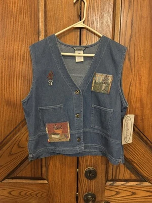 Vtg Stonebridge Denim Vest Women’s Patchwork Size L, NWT - Image 1 of 4