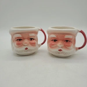 Vintage Lot Of 2 Santa Face Mugs Ceramic Made In Japan 3" Tall - Picture 1 of 10