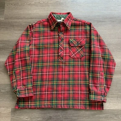 Vintage LL Bean Script Wool Trapper Pullover Jacket Sz L Mens Plaid Popover USA - Image 1 of 4