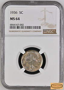 1936 Buffalo Nickel  5 Cents, NGC MS64 - #B30945