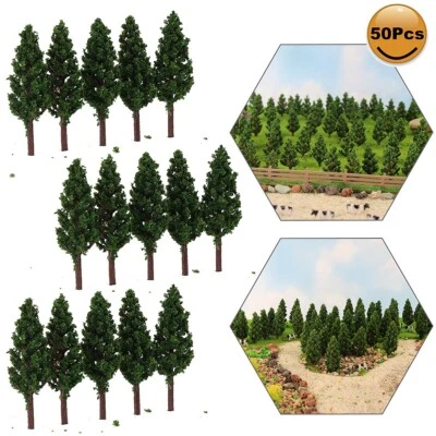 50pcs Model Pine Trees Green For 1:150 N Z Scale Railway Layout 45mm S4815 - Image 1 of 4
