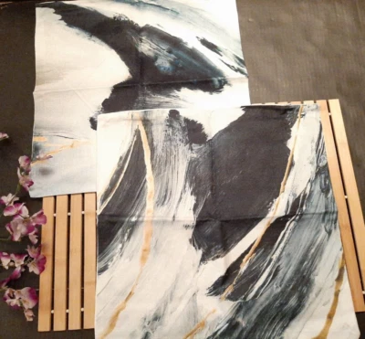 Pair 18 x 18 MARBLE ABSTRACT LINEN PILLOW COVERS Black, Gray, Blue, Gold NEW M06 - Image 1 of 4