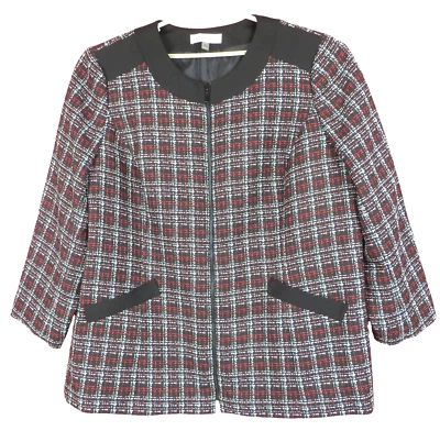 CJ1232-NEW KASPER Women's Textured  Poly Full Zip Jacket Plaid Multi Size 24W - Image 1 of 4