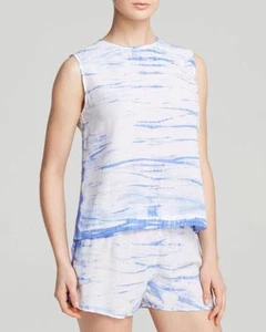 Equipment Amparo Blue White Tie Dye Reagan Silk S/L Top $208 NWT M - Picture 1 of 12