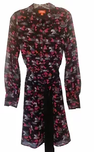 Kirna Zabete Target Shirtkleid Damen M schwarz pink grau Gürtel Langarm Karriere - Bild 1 von 9