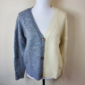 Olivia Sky Damen Pullover L grau elfenbein V-Ausschnitt Knopfleiste Cardigan Large neu - Bild 1 von 9