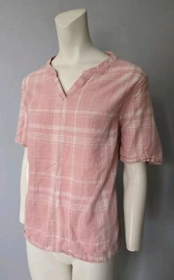 L.L.Bean Short Sleeve Blouse Top Shirt Women's Size L Cotton/Linen Pink  - Image 1 of 4
