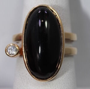 SIZE 8 ~ Vintage Yellow Gold Plated Sterling Black Onyx/White Stone Silver Ring