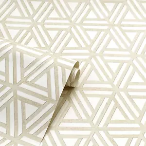 Brown White Trellis Wallpaper Geometric 3D Japandi Wood Natural Feature Wall - Picture 1 of 5