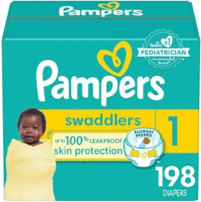 Pañales desechables para bebé Pampers Swaddlers tamaño 1 - 198 unidades - 8-14 lb Foto 1 de 3