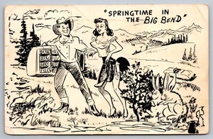 Spring Time in Big Bend Sexy Couple Risqué Writing on Back Posted 1957 Dallas - Picture 1 of 2