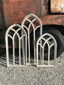 3 White Wood Farmhouse Window Frames, Distressed Church Windows, Farmhouse Decor - Picture 1 of 4