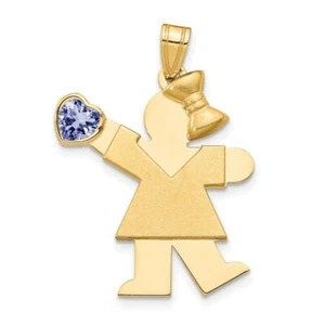 14K Yellow Gold Girl with CZ June Simulated Birthstone Pendant - Picture 1 of 2