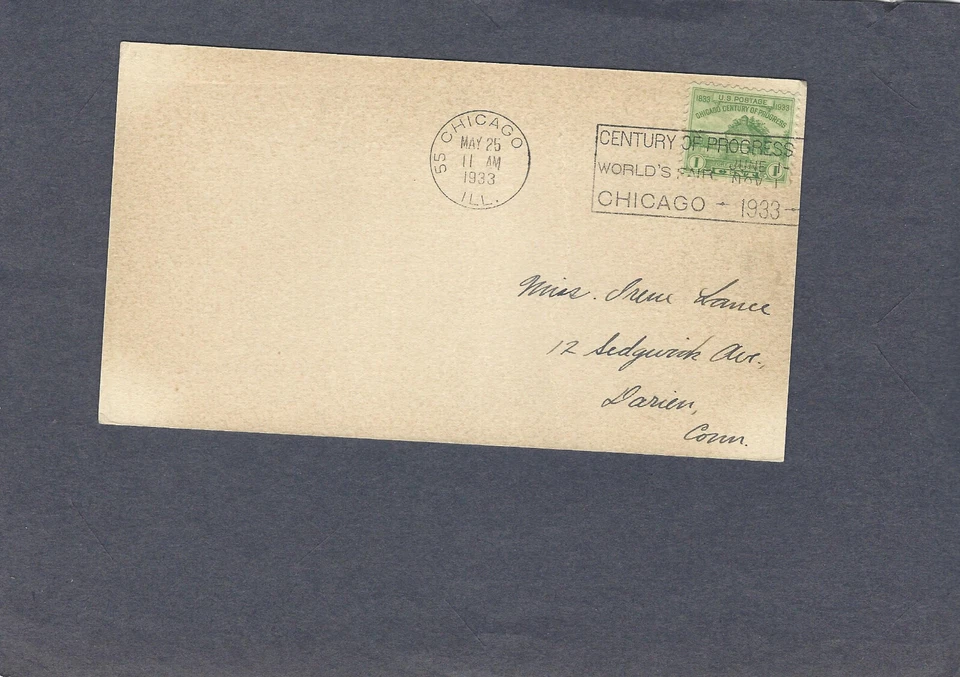 #728 1c CENTURY OF PROGRESS FDC CHICAGO,ILL MAY 25-1933 ON CARD - Image 1 of 1