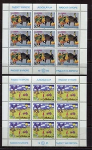 YUGOSLAVIA 1985, DIBUJOS INFANTILES, ALEGRÍA DE EUROPA, Scott 1753-1754, HOJAS X 9 montadas sin montar o nunca montada - Imagen 1 de 1