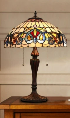Stained Glass Table Desk Lamp Tiffany Style Victorian Design 15.75" Shade - Image 1 of 4