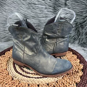 Liberty Black Sz 7 Arley American Metallic Leather Blue Gray Low Cowboy Boots - Picture 1 of 10