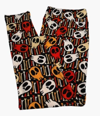 Leggings LuLaRoe TC2 Alto Curvilíneo 2 HALLOWEEN Colorido Calavera Tribal Huesos Grave Foto 1 de 4