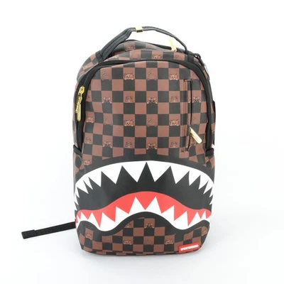 Sprayground Shark The Hideout Sharks Leather Backpack Unisex Plaid Brown - Image 1 of 4