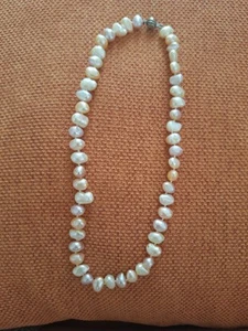 Stunning Vintage Freshwater Irregular Pearl Necklace 925 Silver Clasp - Picture 1 of 4
