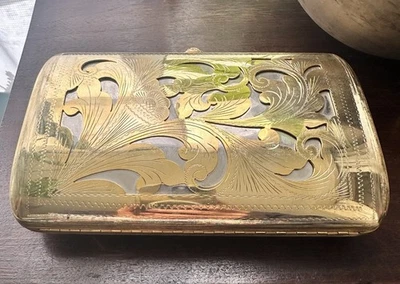 Vintage Etched Gold Tone Metal Purse Handbag Clutch - Image 1 of 4