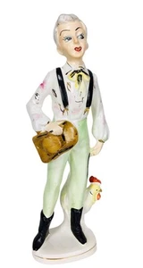 Vintage 50s 60s Western Cowgirl & Rooster Farmhouse Ceramic Figurine Japan - Picture 1 of 10