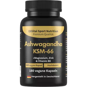 Ashwagandha KSM-66 ® Premiumrohstoff, 600mg pro Kapsel, 180 Stück, EXVital - Bild 1 von 9