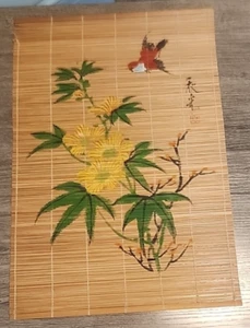 Vintage Asian Painting on Bamboo Scroll Hand painted wall decor Read Description - Picture 1 of 6