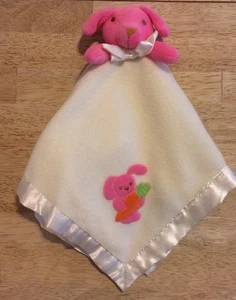 Blankets And & Beyond Lovey Pink Dog Bunny Carrot Cream Plush Blanket Satin Edge - Picture 1 of 4