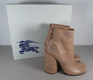 Womens Burberry Leather Upper Mid-Calf Beige Block Heel Boots Boxed - UK 6.5 - Picture 1 of 12