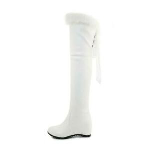 Womens Warm Snow Faux Fur Trim Lace Up Over The Knee High Boots Casual Shoes