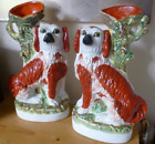 Antique Pair of Mantle ,Wally,Spaniel Dog ..Flat Backs .Spill Vases 1835 ..1875