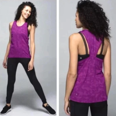 Camiseta sin mangas LULULEMON para mujer talla 8* Run For Days en camuflaje ciruela real espalda deportiva Foto 1 de 4