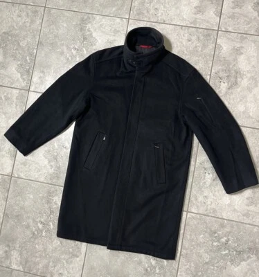 Bugatti Wool Cashmere Blend Zip Snap Long Coat Overcoat Jacket Mens 48 Black - Image 1 of 4