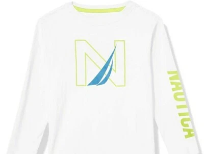 Nuevo con etiquetas Nautica Niños Manga Larga Logo Gráfico Blanco Azul Verde Mediano (10/12) Foto 1 de 2