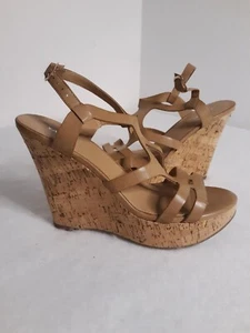 Womens Wedge High Heel X-Appeal Beige Slip On Cork Sandal Slides Size 9 1/2 - Picture 1 of 5