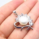 925 Sterling Silver Real Pearl & C Z Heart Pendant