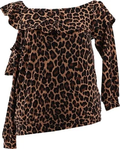 Colleen Lopez Ruffle Sweatshirt Cutout Neutral Leopard 1X NWOT (370) - Picture 1 of 8