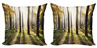 Natur 2 Teiliges Kissenbezugs Set Waldblätter bei Sonnenaufgang