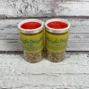 Vintage Dennison Razzle Dazzle Glitter Gold 3/4 oz Shaker Container Lot of 2 - Picture 1 of 6