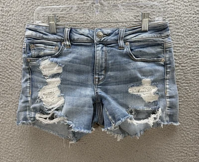 American Eagle Shorts Womens 8 Blue Midi Next Level Stretch Distressed Preppy - Image 1 of 4