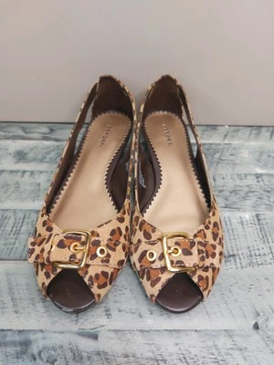 Merona 5.5 Women's Open Toe Leather Flats with Leopard and Gold Buckle - Image 1 of 4