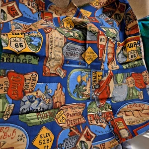 Vintage Route 66 Cotton Fabric - Great Graphics Cars, Buildings, Signs 29" x 52" - Picture 1 of 5