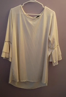 Top túnica para mujer Lildy cuello redondo alto crochet manga blanca talla L-XL Foto 1 de 4