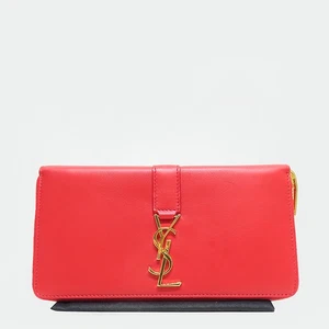 SAINT LAURENT PARIS 414570 YSL LOGO DECORATED RED COLOR LOGO WALLET - Picture 1 of 7