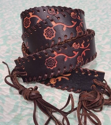 Cinturón para mujer marrón oscuro con flecos de cuero marrón con flecos Western Boho Hippie XL 47 pulgadas Foto 1 de 4