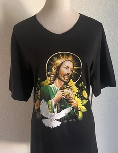New Adult Custom Made San Judas Tadeo, Black X-Large T-Shirt, V-Neck, Unisex - Picture 1 of 5